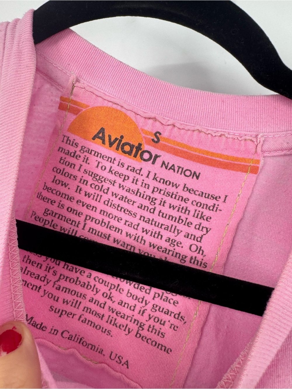 Aviator Nation Rock and Roll Boyfriend Tee Neon Pink & Black Crew Neck Boxy Sz S - Picture 6 of 10